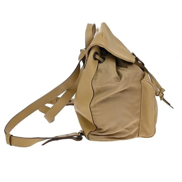 PRADA Logo Backpack Bag Drawstring Nylon Leather Beige Italy 38KA864 - Picture 3 of 15